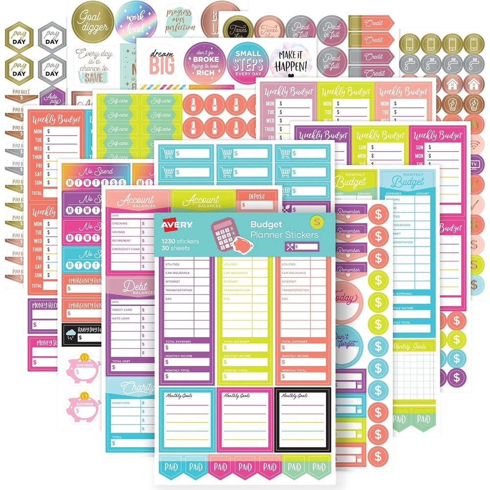 image:imageAvery Budget Planner Stickers Pack 30 Sticker Sheets 1230 Total Expense Tracker and Finance Planners Journals or Calendars 6788Budget Pack