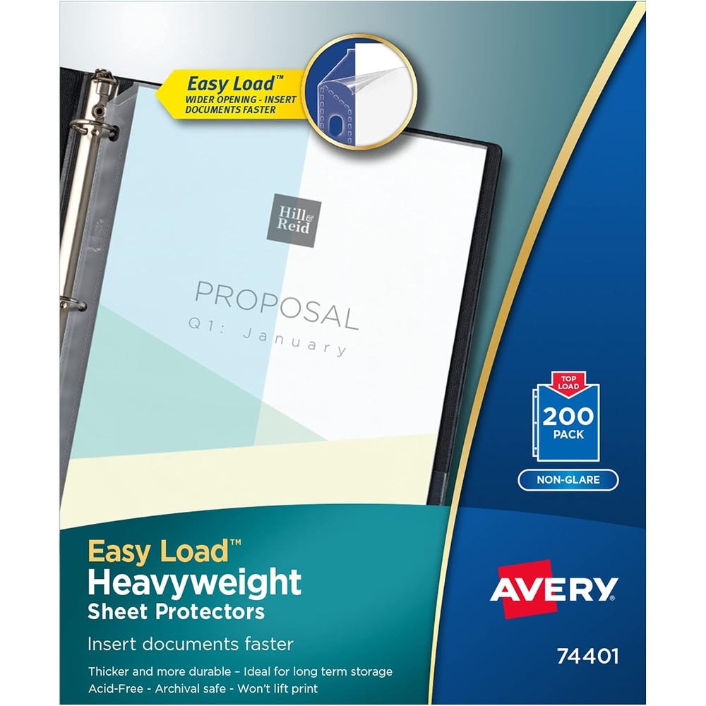 image:imageAvery Clear Heavyweight Sheet Protectors NonGlare Easy Load 200 Document Protectors 74401200 Pack