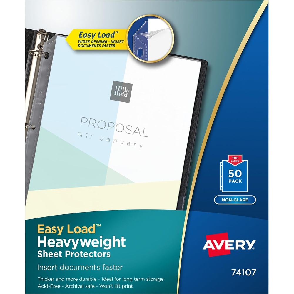 image:imageAvery Clear Heavyweight Sheet Protectors NonGlare Easy Load 200 Document Protectors 7440150 Pack