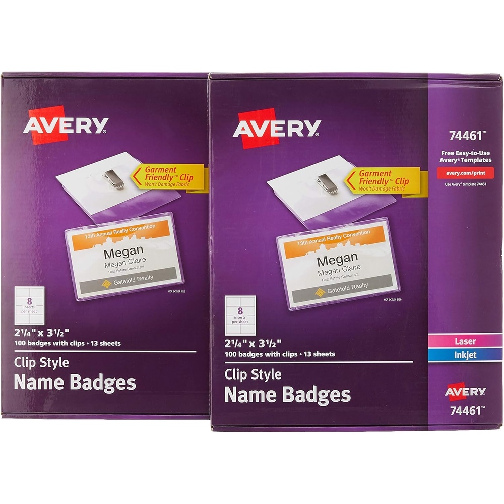 image:imageAvery Clip Name Badges Print or Write 200 Inserts amp Badge Holders with Clips 214 x 312 2 Pack 74461