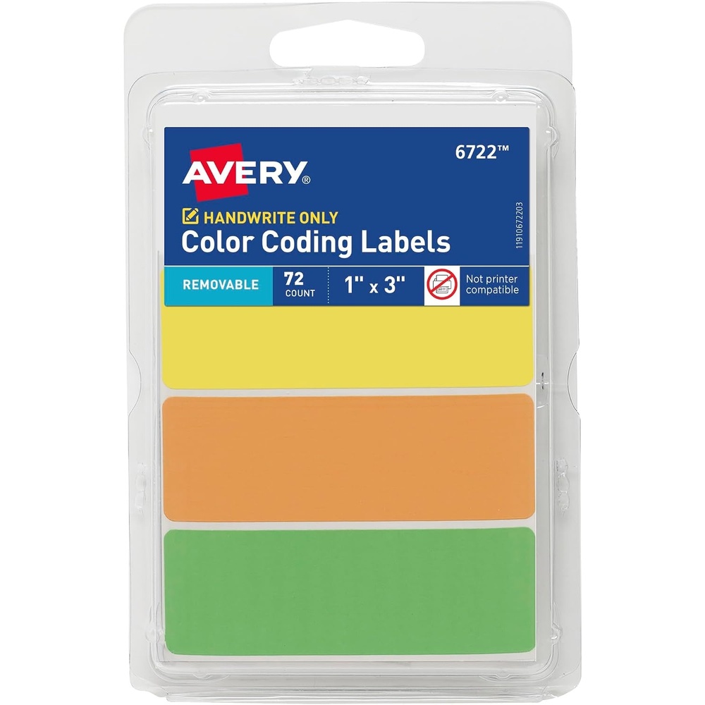 image:imageAvery ColorCoding Removable Labels 1 x 3 Assorted Neon Colors NonPrintable 72 Blank Labels Total 672272 labels