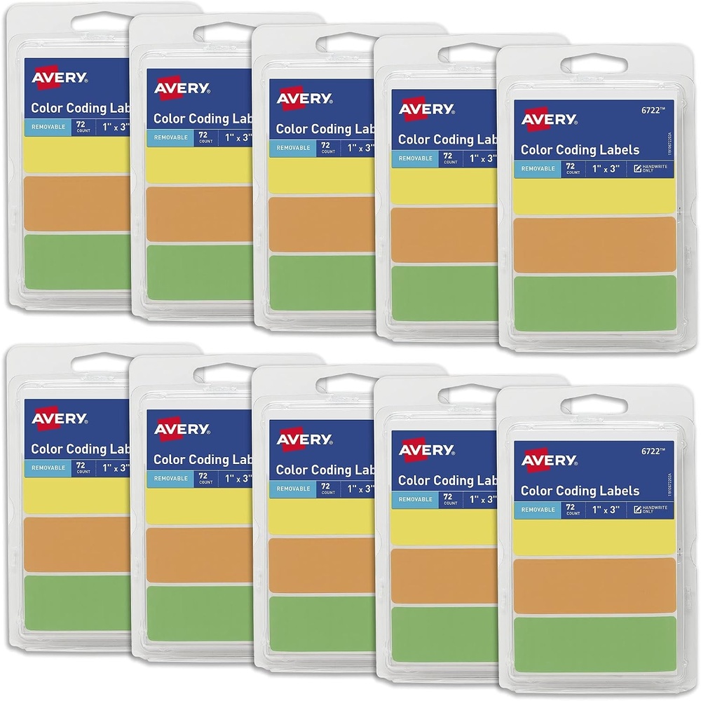 image:imageAvery ColorCoding Removable Labels 1 x 3 Assorted Neon Colors NonPrintable 72 Blank Labels Total 6722720 labels