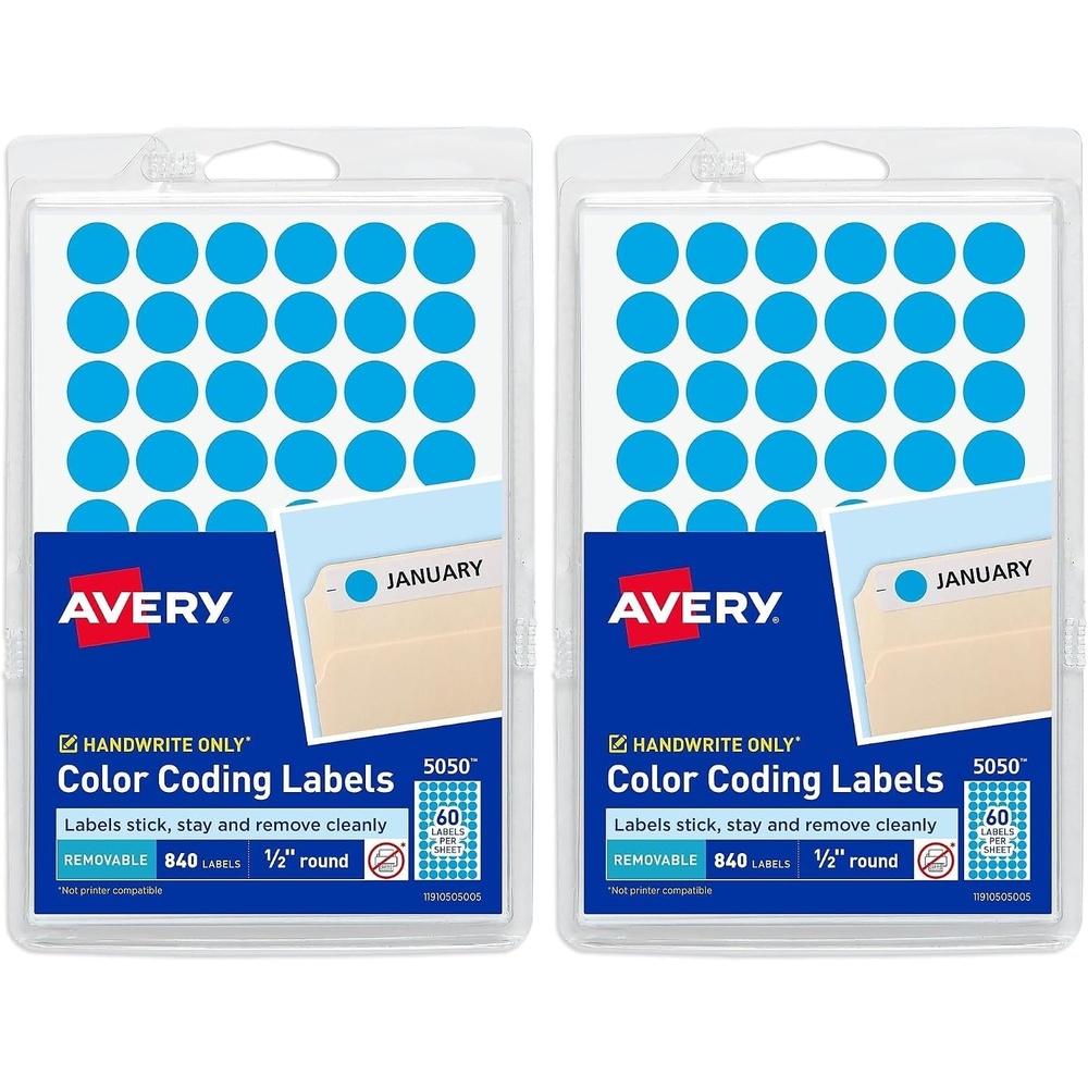 image:imageAvery ColorCoding Removable Labels 12 Inch Round Stickers Light Blue NonPrintable 840 Dot Stickers Total 5050840 Count Pack of 2