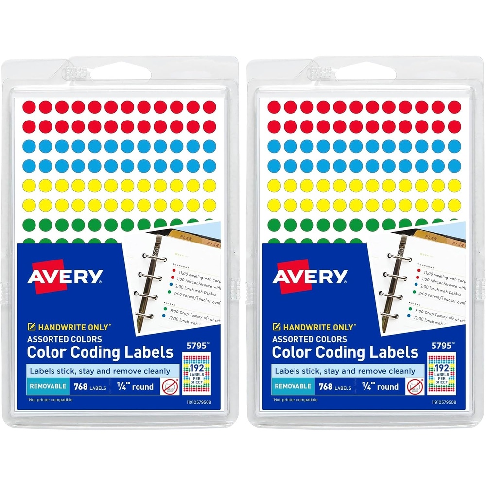 image:imageAvery ColorCoding Removable Labels 14 Inch Round Labels Assorted Colors NonPrintable 760 Dot Stickers Total 579514 inch Pack of 2