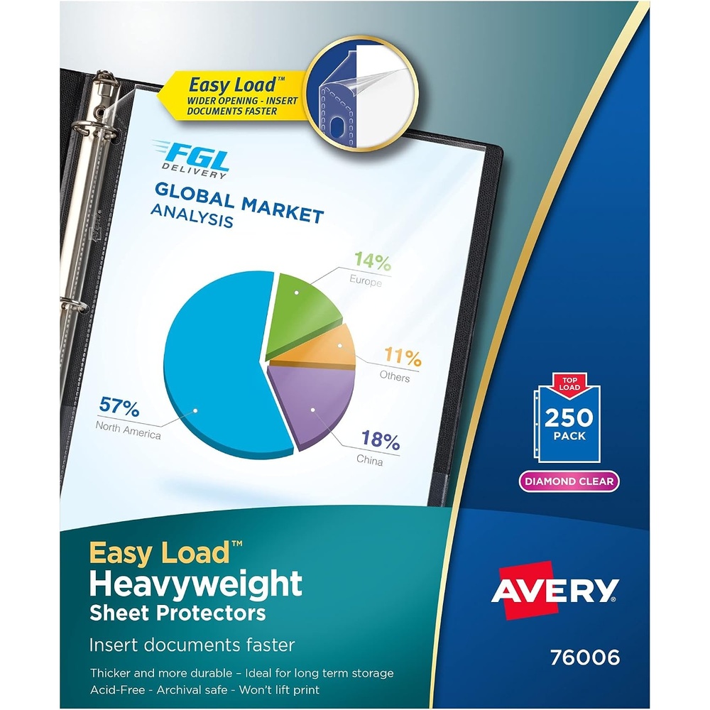 image:imageAvery Diamond Clear Heavyweight Sheet Protectors Easy Load 200 Document Protectors 74400250 Pack