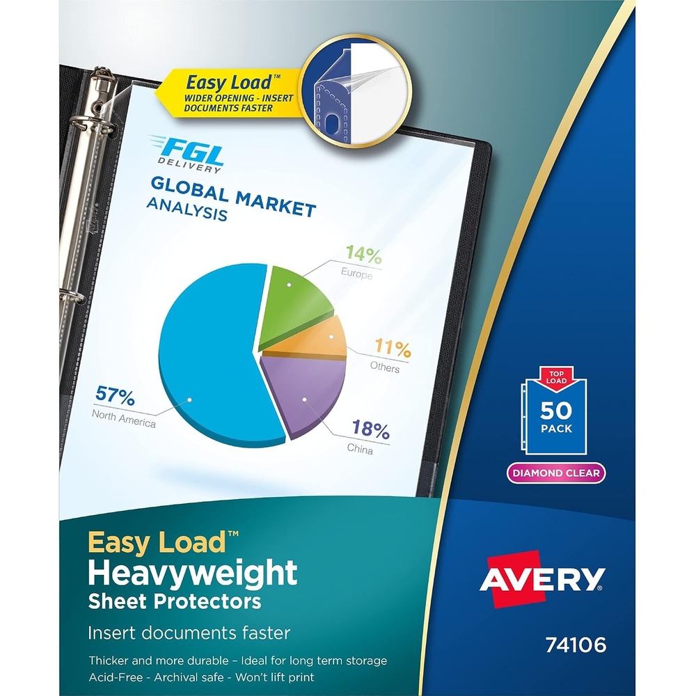 image:imageAvery Diamond Clear Heavyweight Sheet Protectors Easy Load 200 Document Protectors 7440050 Pack