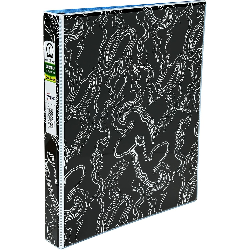 image:imageAvery Durable View 3 Ring Binder 1 Inch Round Rings Black and White Marble Waves 1 Fashion Binder 26743Marble Waves