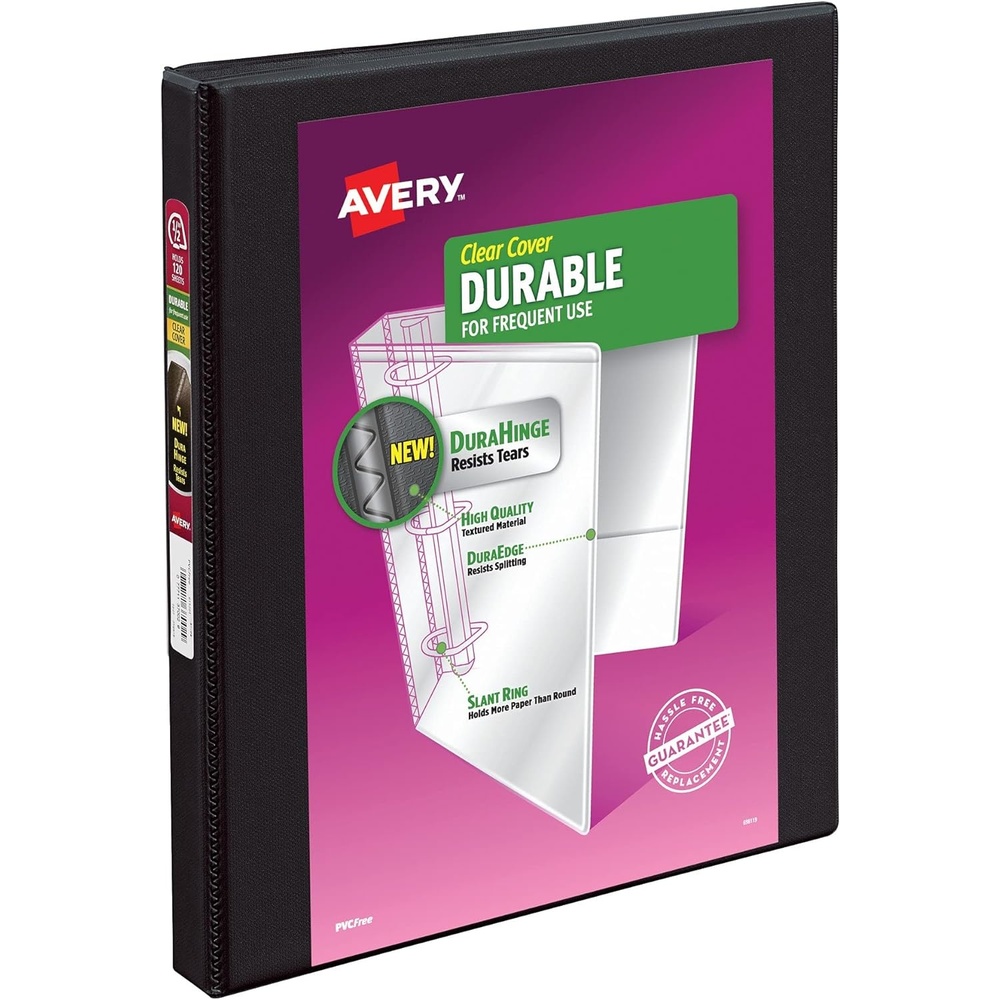 image:imageAvery Durable View 3 Ring Binder 1 Inch Slant Rings 250Sheet Capacity DuraHinge 14 Inch Wide Spine Customizable Clear Covers and Spine 1 Black Binder 1701105