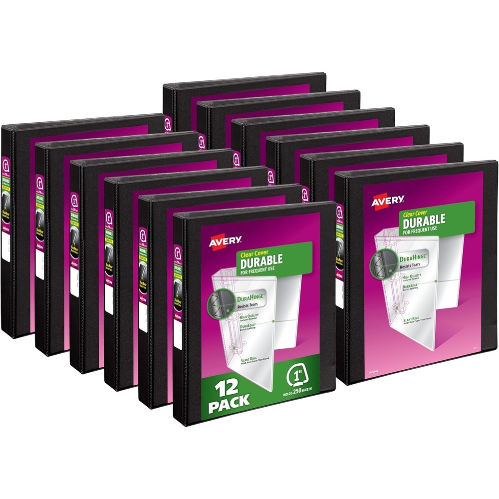 image:imageAvery Durable View 3 Ring Binder 12 Inch Slant Rings 12 Black Binders 170011