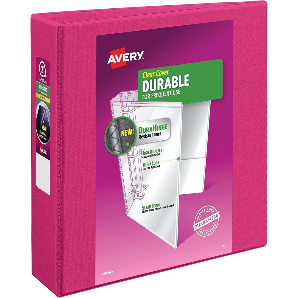 image:imageAvery Durable View 3 Ring Binder 2 Inch Slant Rings 28 Inch Wide Spine Customizable Clear Cover Ideal for School Office and Home Organization 1 Pink Binder 178362 Pack of 6
