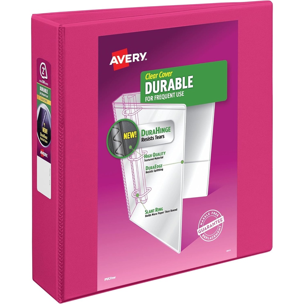 image:imageAvery Durable View 3 Ring Binder 2 Inch Slant Rings 28 Inch Wide Spine Customizable Clear Cover Ideal for School Office and Home Organization 1 Pink Binder 178362