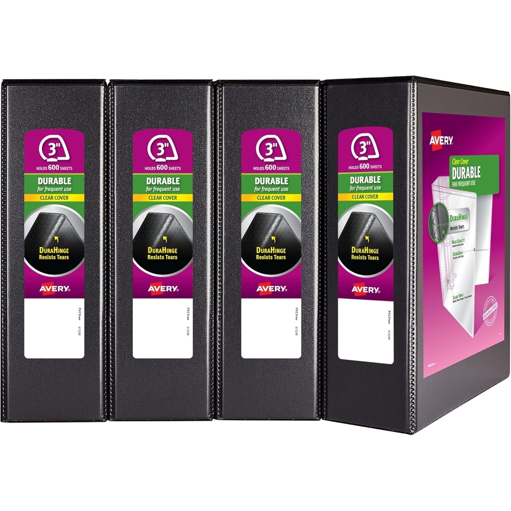 image:imageAvery Durable View 3 Ring Binder 2 Inch Slant Rings 4 Black Binders 170313