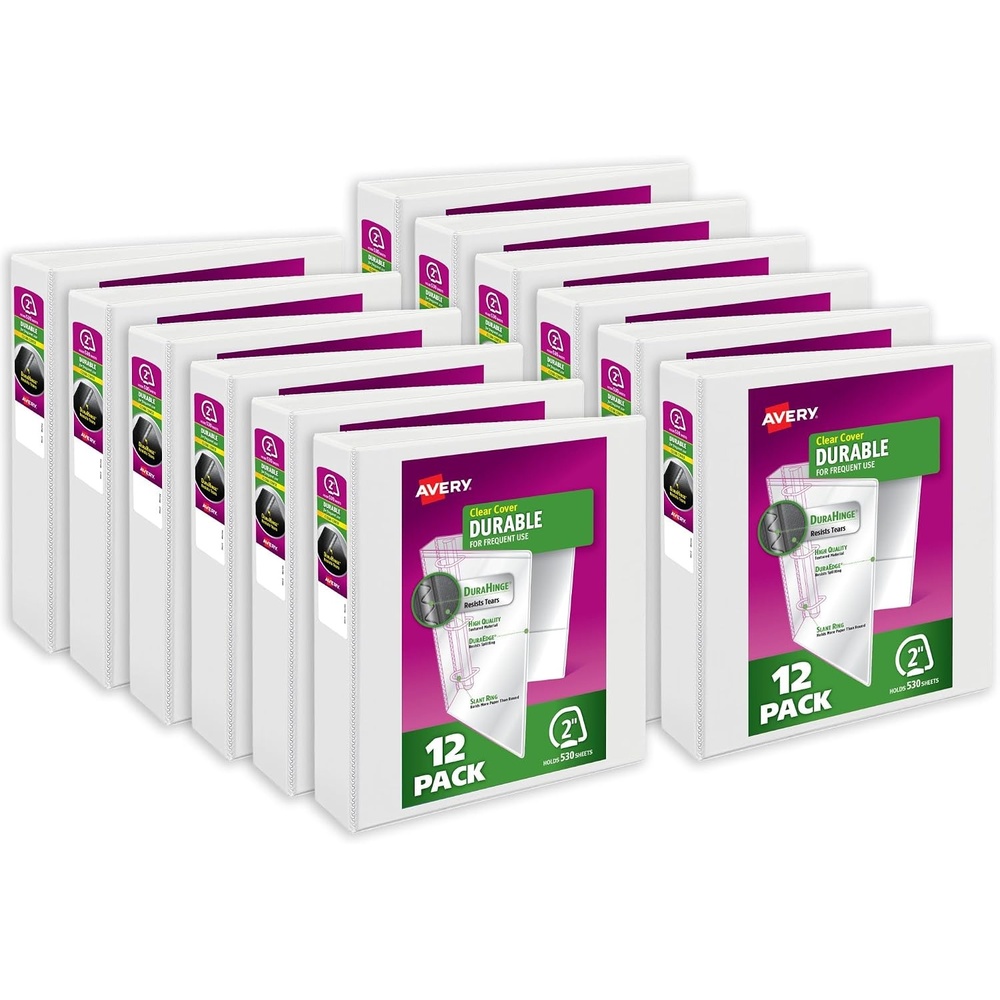 image:imageAvery Durable View 3 Ring Binders 05 Slant Rings 135Sheet Capacity 07 Inch Wide Spine Great for Home School Supplies Office or Organization Needs White Binders 12Pack of 170022