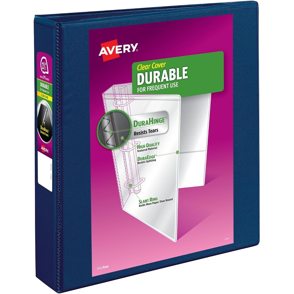 image:imageAvery Durable View 3 Ring Binders 15 Inch Slant Rings 375Sheet Capacity DuraHinge 21 Inch Wide Spine Customizable Clear Covers and Spine 1 Blue Binder 1702415
