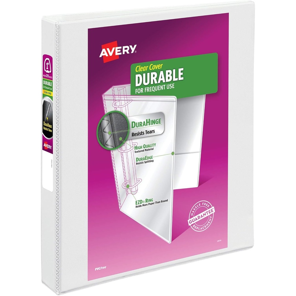 image:imageAvery Durable View 3 Ring Binders 3 EZD Rings 6 White Binders 097011 Pack