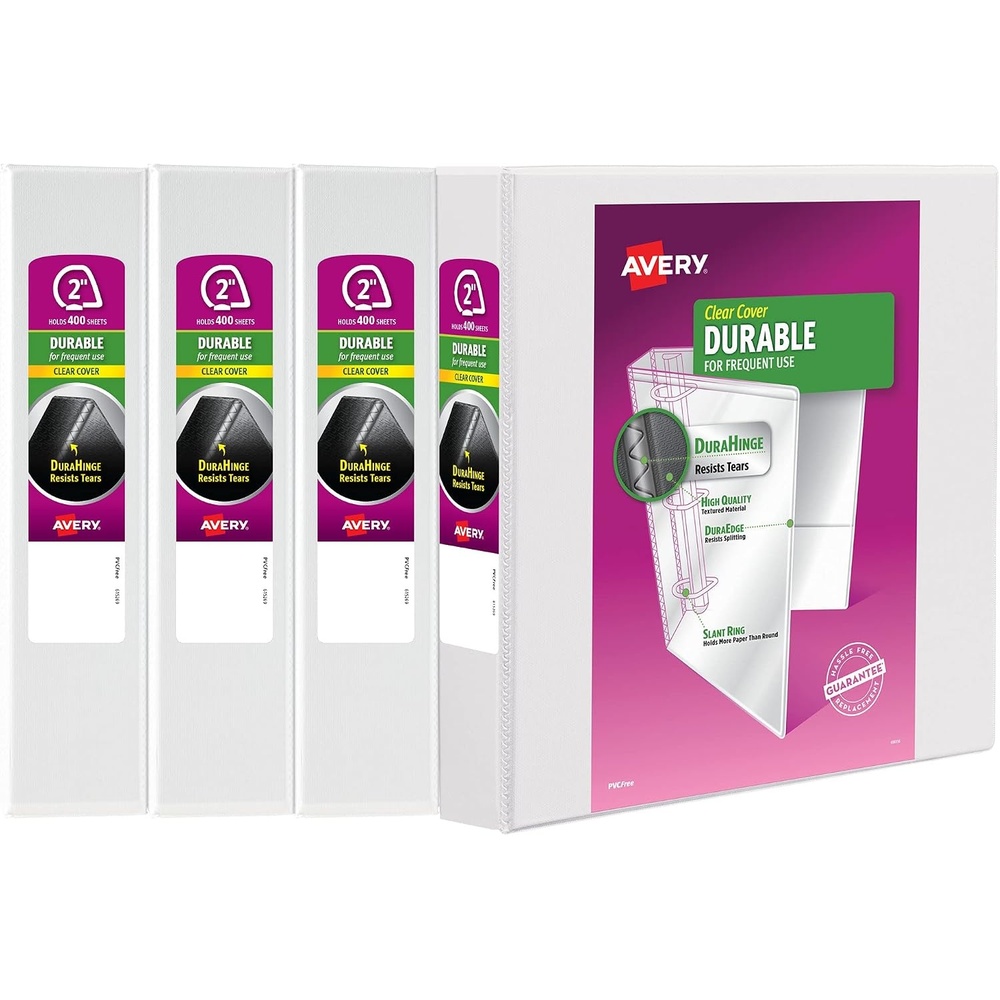 image:imageAvery Durable View 3 Ring Binders 3 EZD Rings 6 White Binders 097014 Pack
