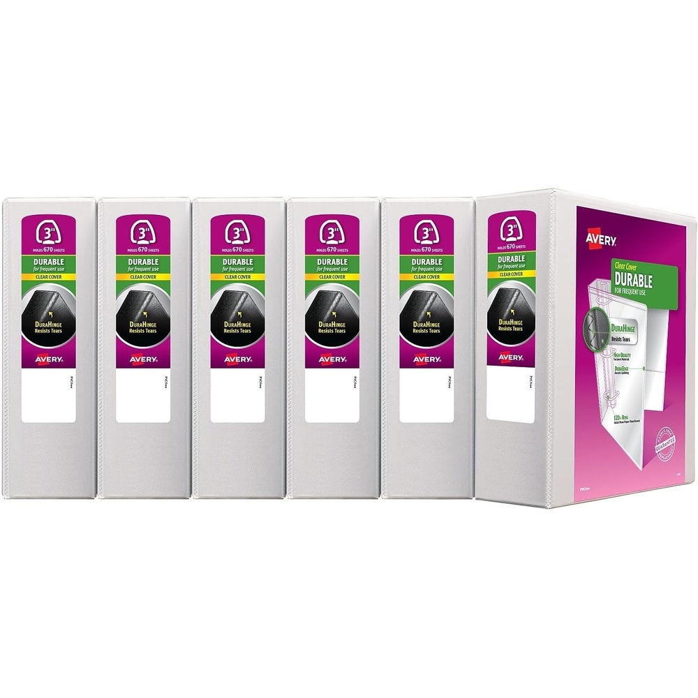 image:imageAvery Durable View 3 Ring Binders 3 EZD Rings 6 White Binders 097016 Pack