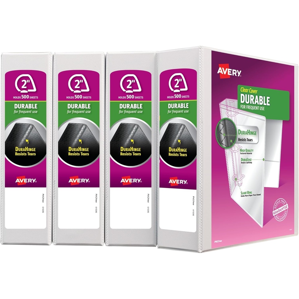 image:imageAvery Durable View 3 Ring Binders for Home School Supplies Office or Organization Needs 1 Slant Ring 4 Pack White Binders 175752