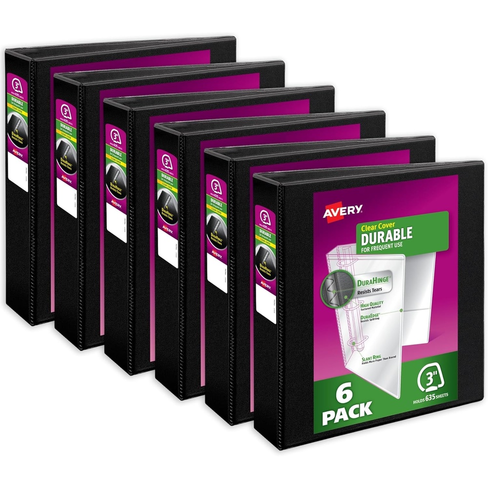 image:imageAvery Durable View Binders 3 Inch One Touch Slant Rings Black Holds 812 x 11 Paper 635 Sheet Capacity 35 Wide Spine Great for Organizing Reports amp Projects 6Pack of 170413