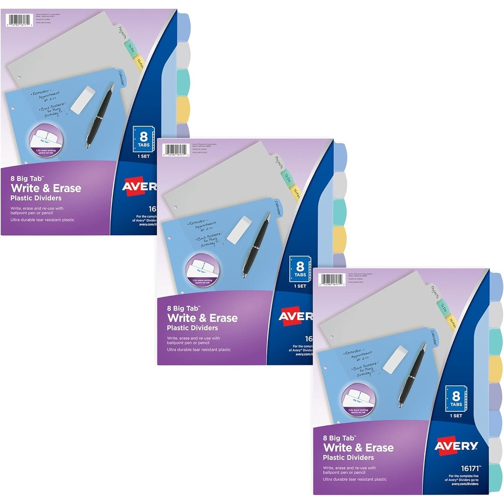 image:imageAvery Durable WriteOn Plastic Dividers with Erasable Tabs11 x 8 12 Multicolor 8 Tabs3 Sets