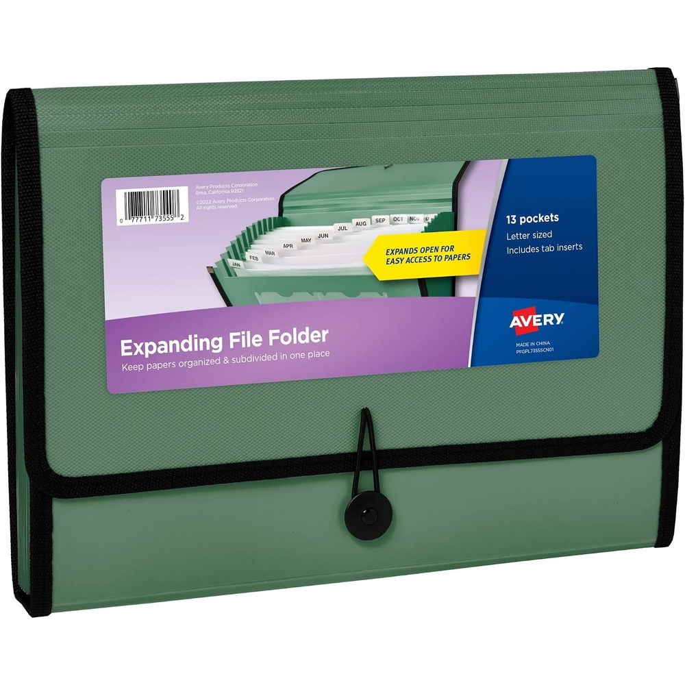 image:imageAvery Expanding File Folder Organizer 13Pocket Accordion File Organizer Sage Holds 425 LetterA4Size Sheets 73555Sage