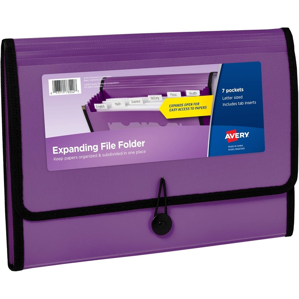 image:imageAvery Expanding File Folder Organizer 7Pocket Accordion File Organizer Plum Holds 425 LetterA4Size Sheets 735520