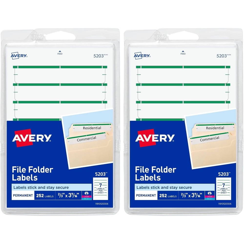 image:imageAvery File Folder Labels on 4 x 6 Sheets Easy Peel WhiteGreen Print or Write 23 x 3716 252 Labels 5203One Size Pack of 2