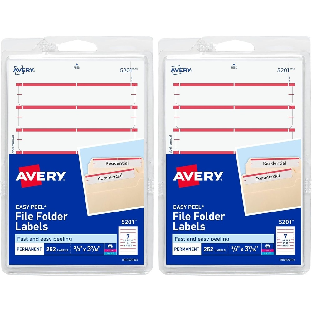 image:imageAvery File Folder Labels on 4 x 6 Sheets Easy Peel WhiteRed Print amp Handwrite 23 x 3716 252 Labels 5201252 Count Pack of 2