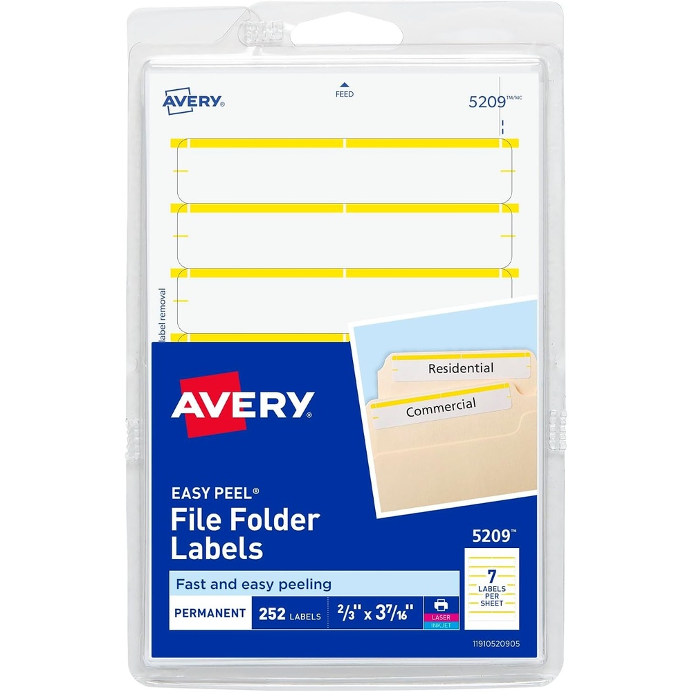 image:imageAvery File Folder Labels on 4 x 6 Sheets Easy Peel WhiteYellow Print or Write 23 x 3716 252 Labels 5209252 Count Pack of 1