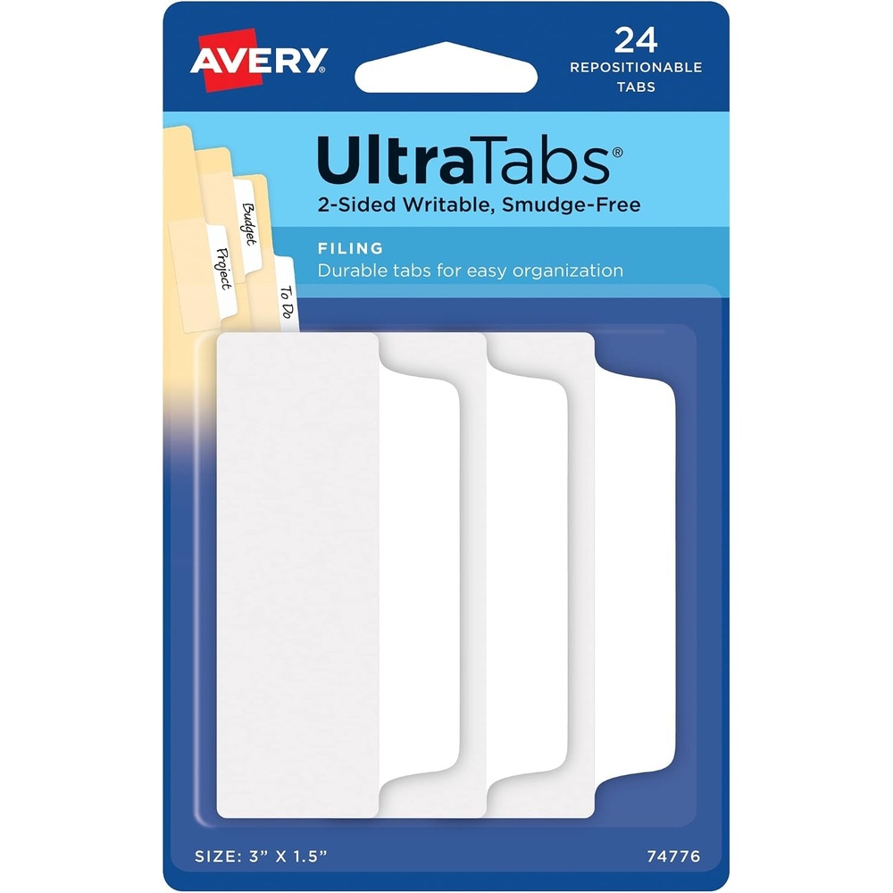image:imageAvery Filing Ultra Tabs 3 x 15 2Side Writable RedBlueGreen 24 Repositionable File Tabs 747750