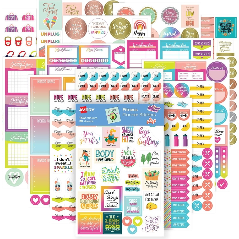 image:imageAvery Fitness Planner Stickers Pack 30 Sheets Health and Fitness 1362 Stickers for Your Planner Journal or Calendar 6787