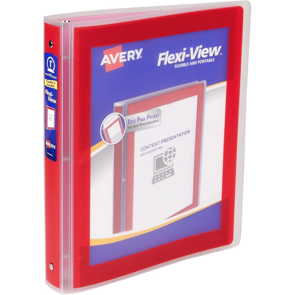 image:imageAvery FlexiView 3 Ring Binder 1 Inch Round Rings 1 Red Binder 176061 Pack of 12