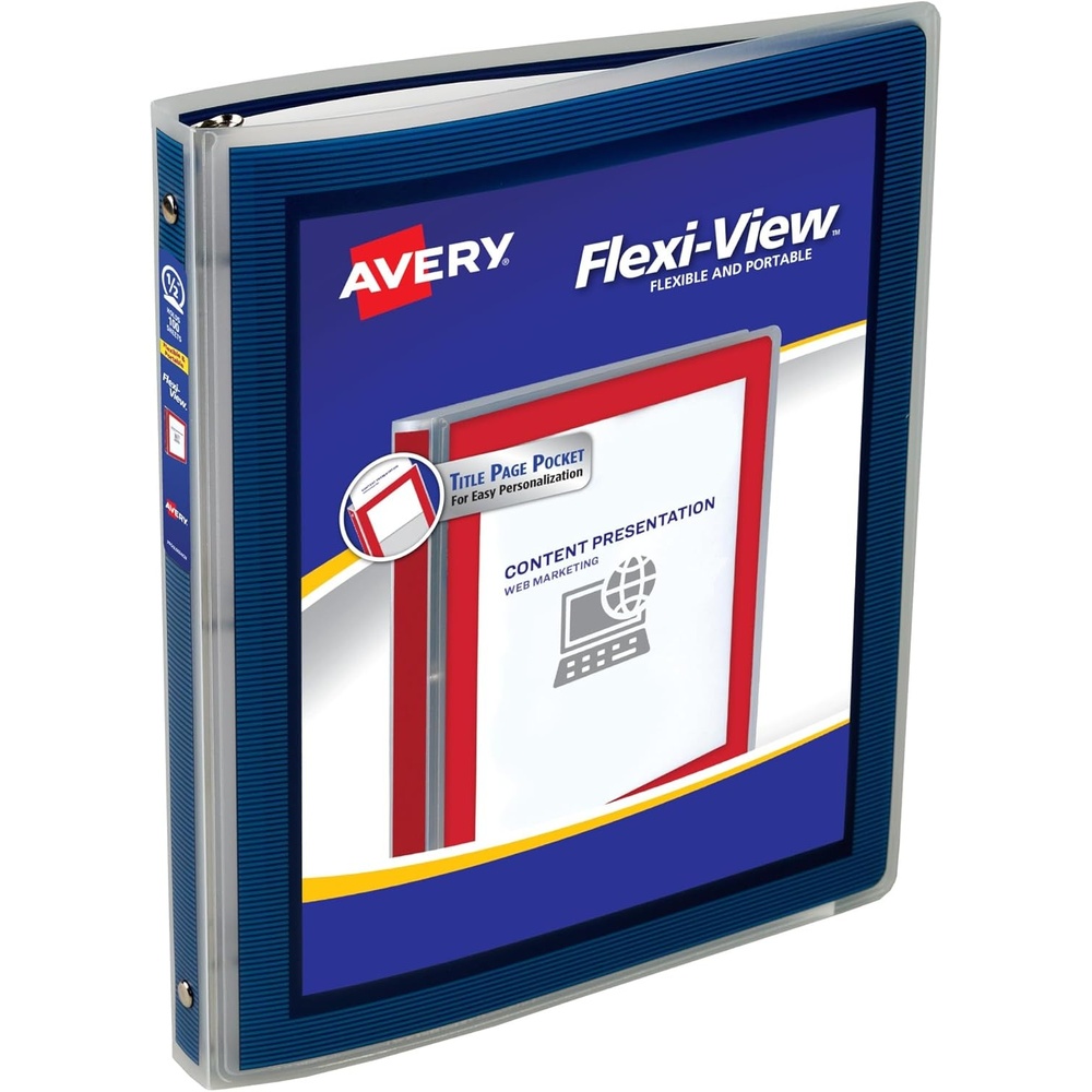 image:imageAvery FlexiView 3 Ring Binder 12 Inch Round Rings 1 Navy Blue Binder 1576605