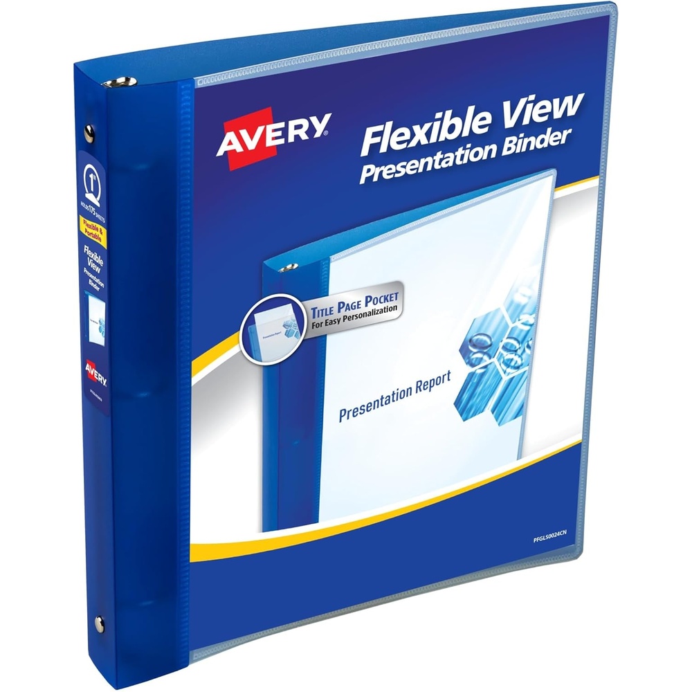 image:imageAvery Flexible View 3 Ring Binder 1 Inch Round Rings 1 Blue Binder 176751 Count Pack of 1