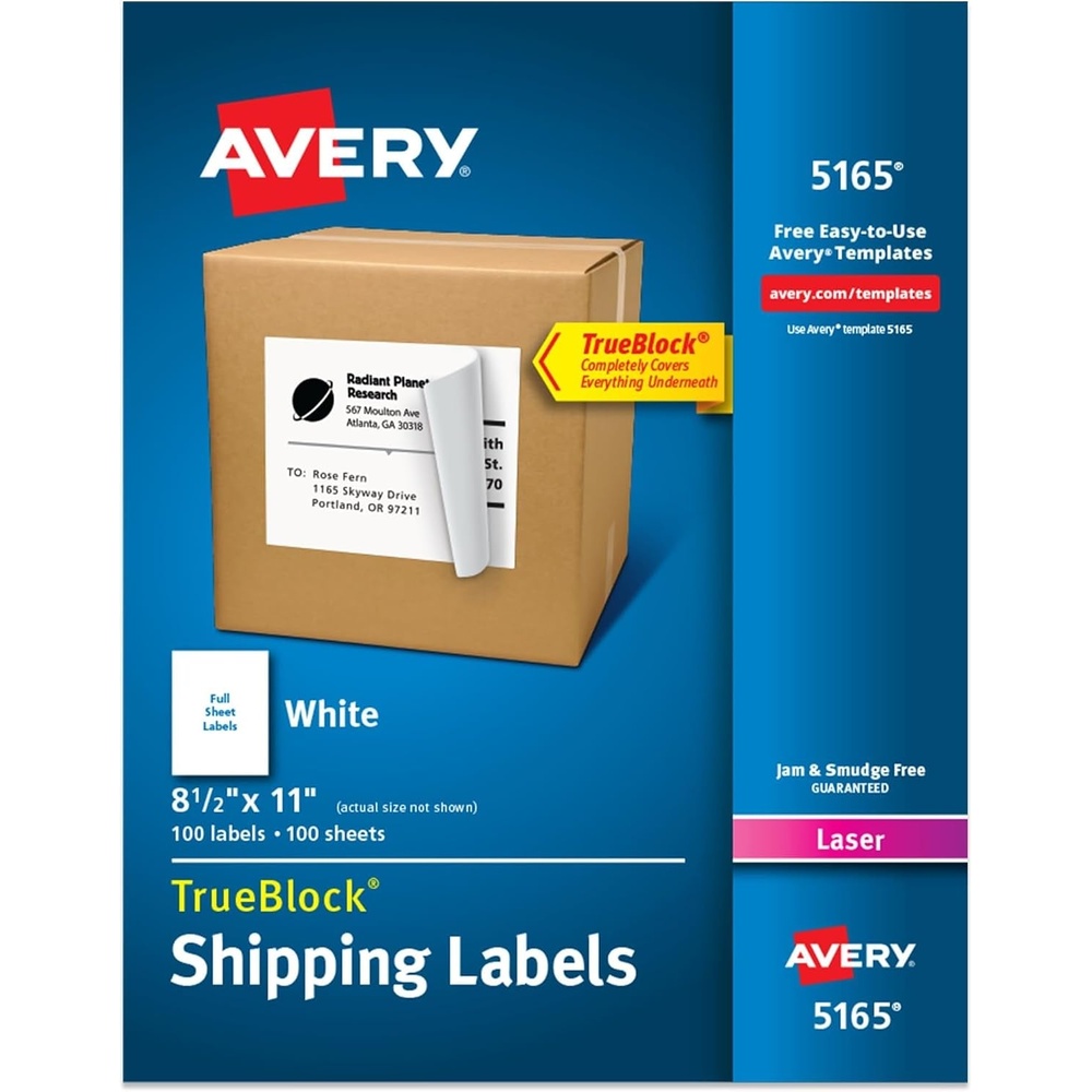 image:imageAvery FullSheet Printable Shipping Labels 85 x 11 Customizable Stickers White 500 Blank Mailing Labels Great for Mailing Shipping Organizing and More 5Pack of 5165Pack of 5