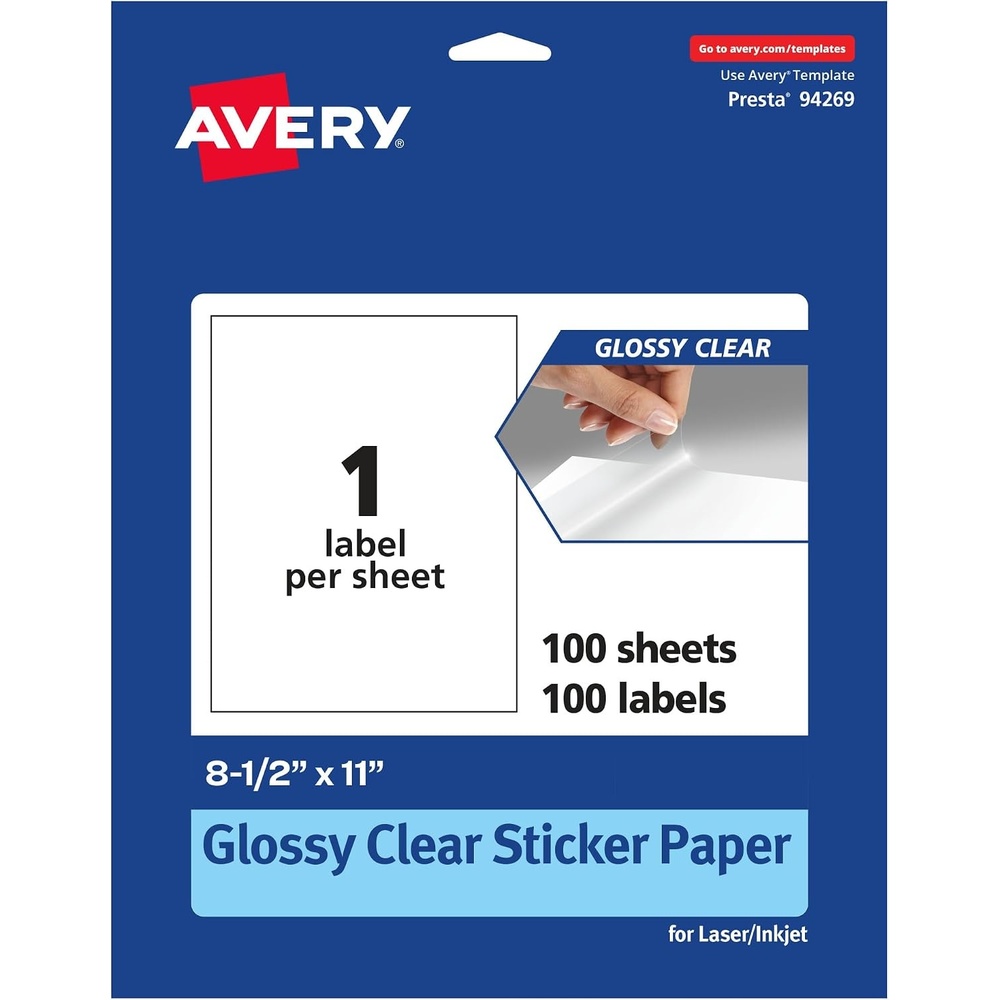 image:imageAvery Glossy Clear Sticker Paper 85 x 11 10 Glossy Clear Labels LaserInkjet Printable Great for Product Merchandising Weddings and Mailing100 labels