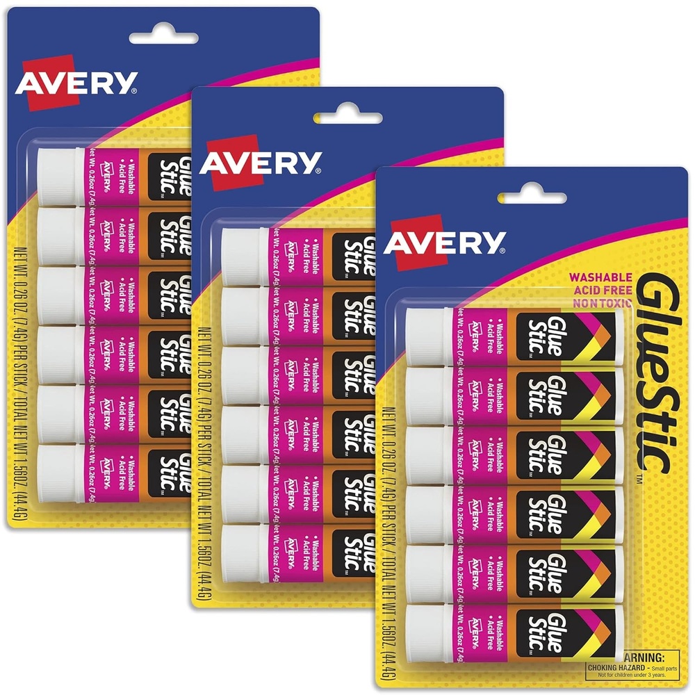 image:imageAvery Glue Stick White Washable 026 Oz Permanent Glue Stic 12pk 0016618 sticks 3 packs