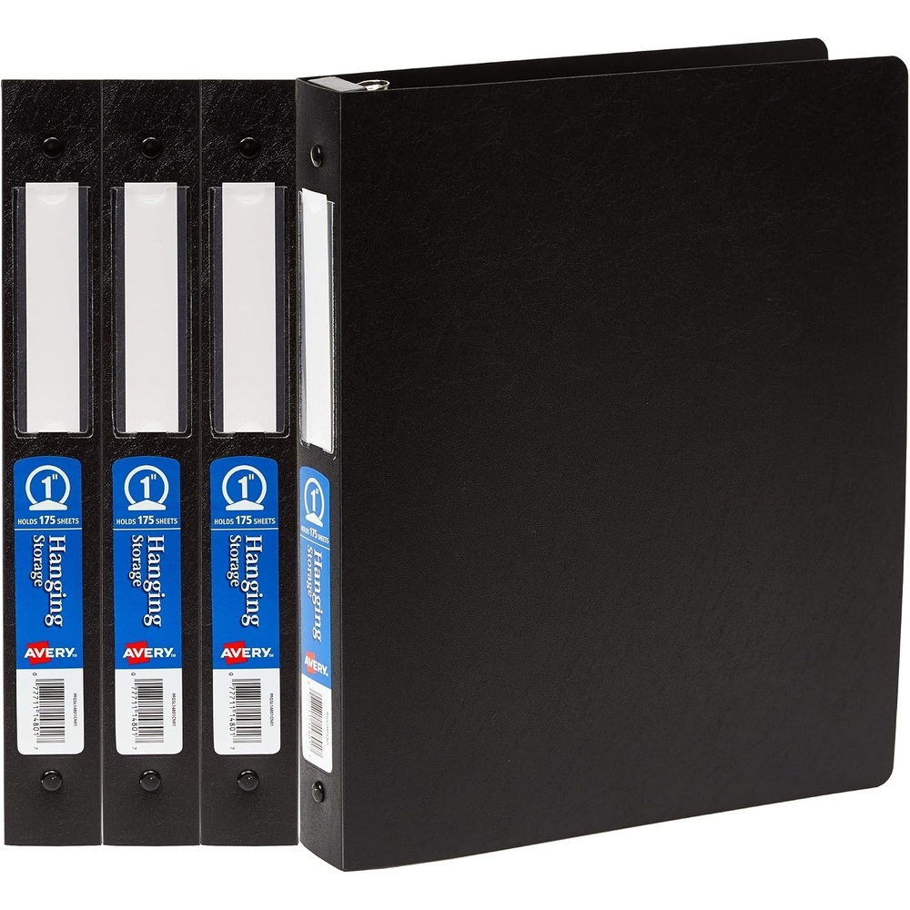image:imageAvery Hanging Storage Flexible 3 Ring Binders 1 Round Rings 175Sheet Capacity Black 4 Pack 177084 Pack