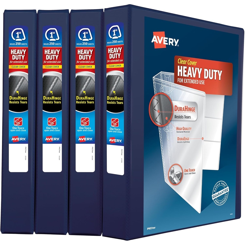 image:imageAvery Heavy Duty View 3 Ring Binder 1 One Touch Slant Ring Holds 85 x 11 Paper 4 Navy Blue Binders 79869