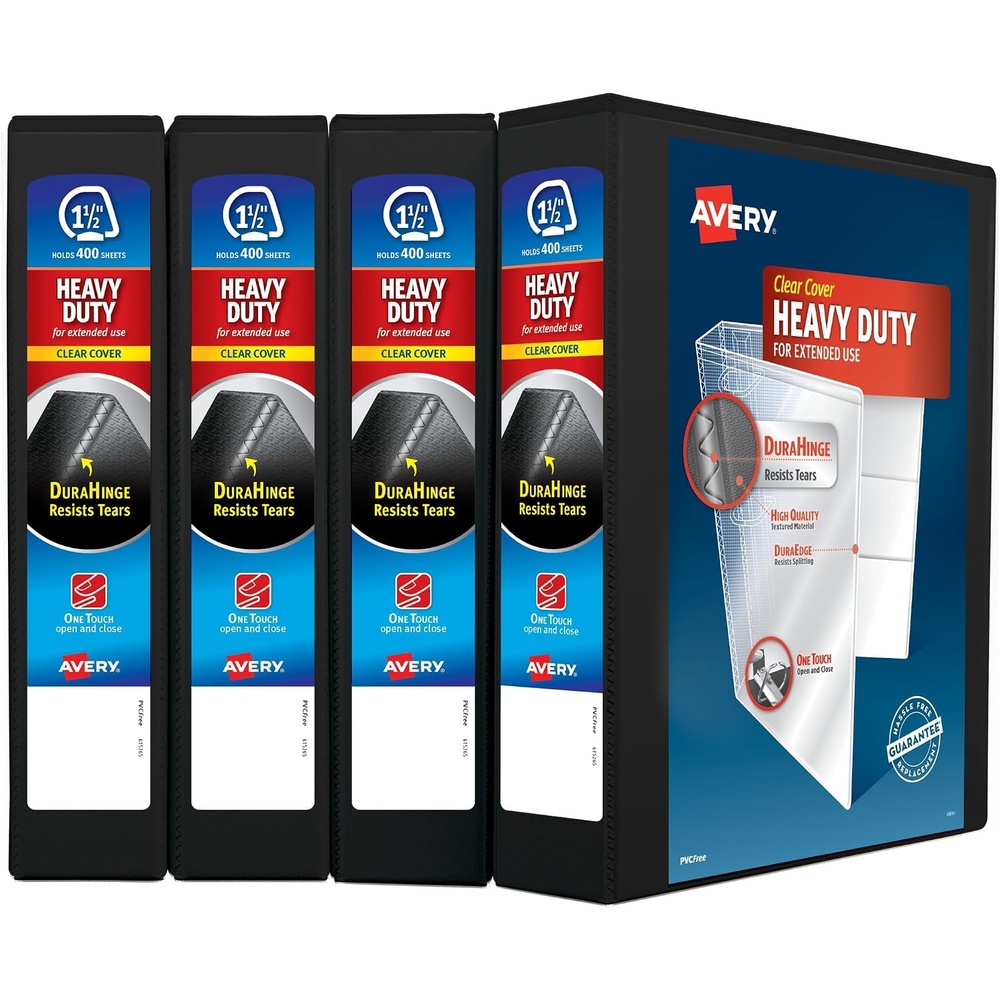 image:imageAvery Heavy Duty View 3 Ring Binder 15One Touch Slant Ring Holds 85 x 11 Paper 4 Black Binders 79870