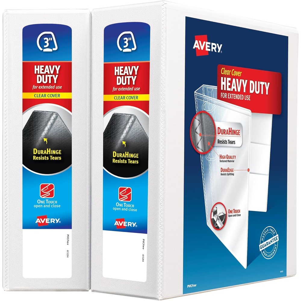 image:imageAvery Heavy Duty View 3 Ring Binder 4 One Touch Slant Ring Holds 85 x 11 Paper 2 White Binders 798753