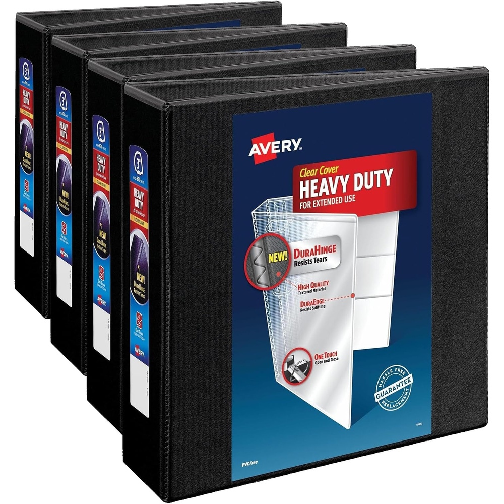 image:imageAvery HeavyDuty 15 Inch Binders 3 Ring View Binder 15 Inch EZD Ring Black Sturdy 796953 Pack of 4