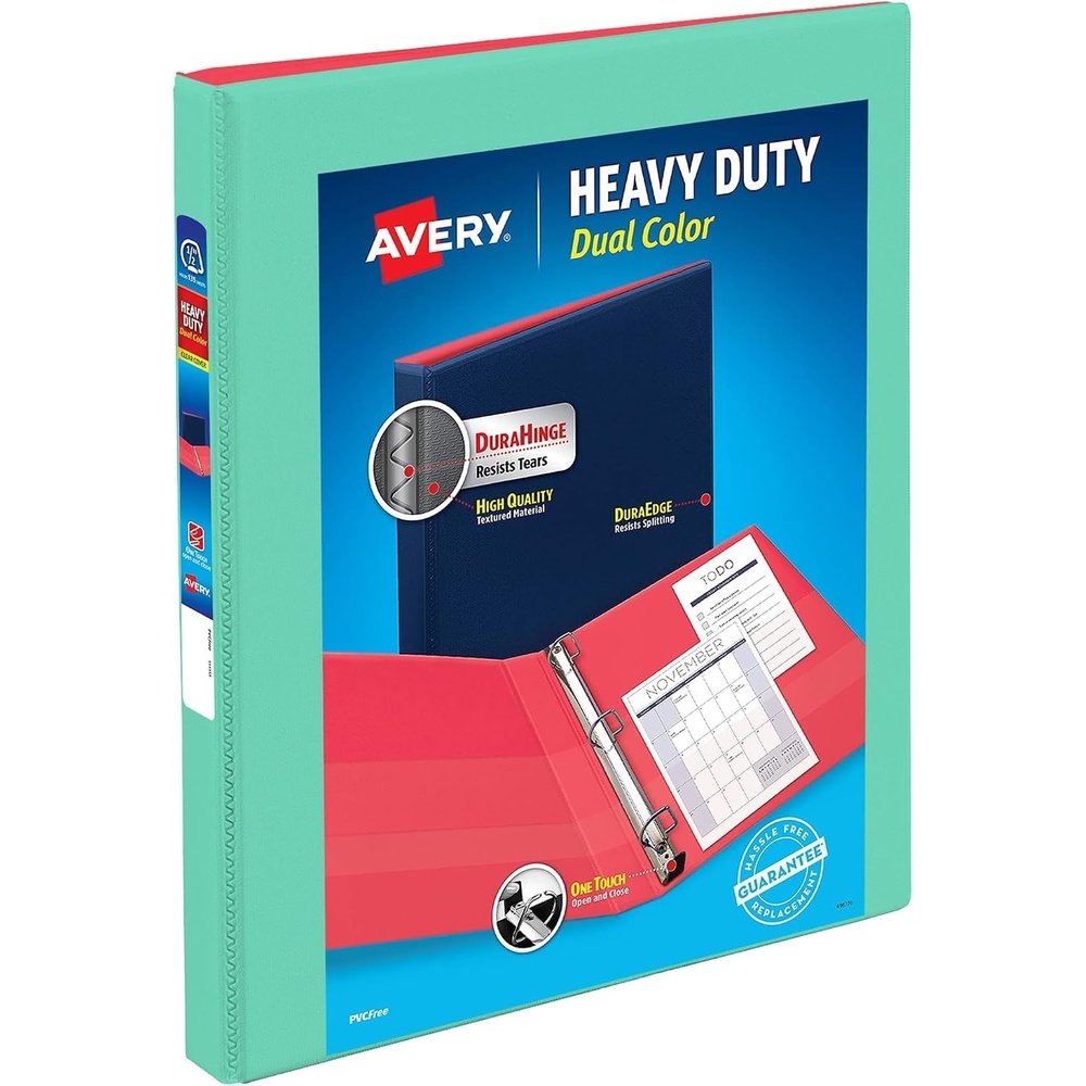 image:imageAvery HeavyDuty Dual Color 3 Ring Binder 05 One Touch Slant Rings 135Sheet Capacity 07 Inch Wide Spine Home School Supplies Office or Organization Needs MintCoral Binder 178815 Pack of 6