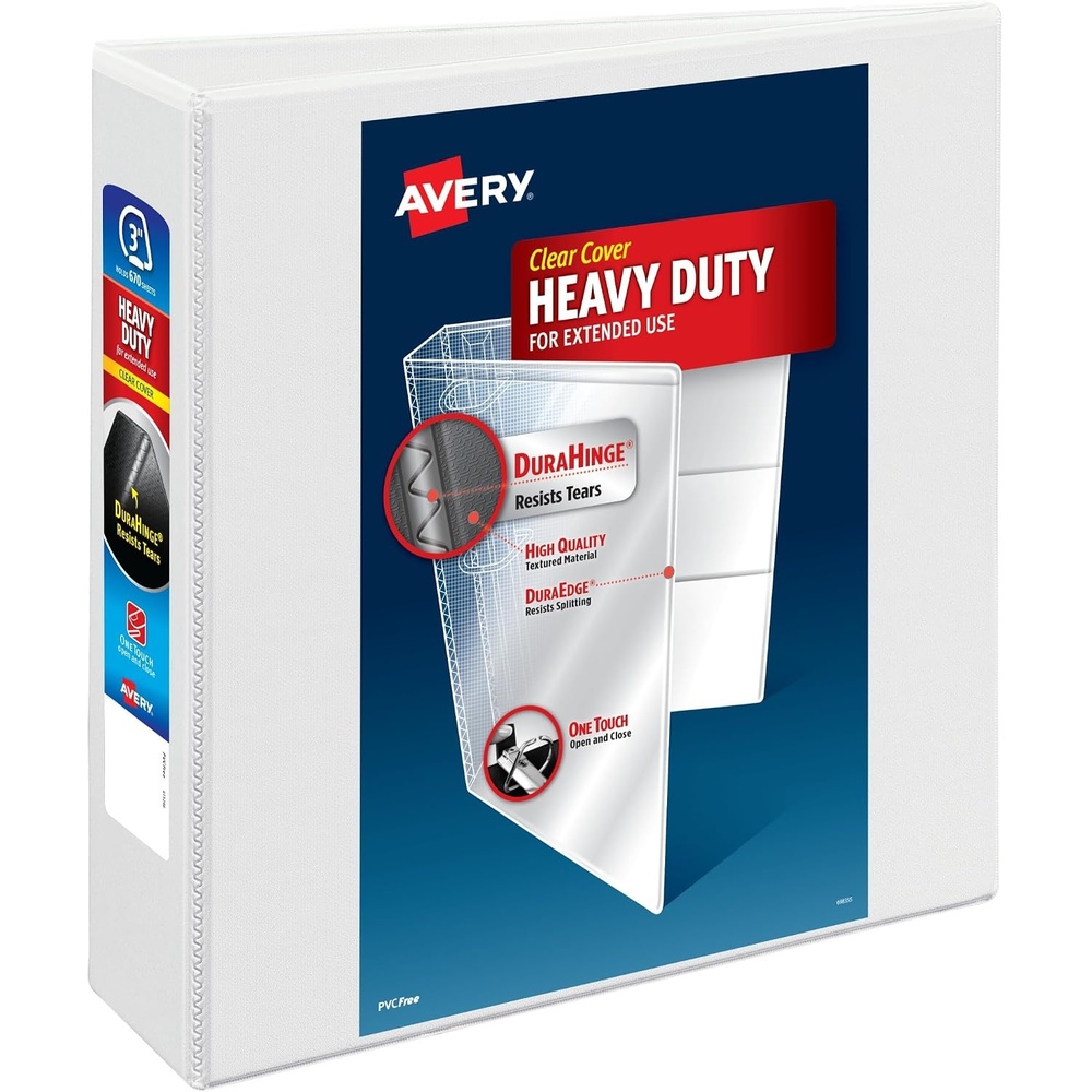 image:imageAvery HeavyDuty View 3 Ring Binder 1 One Touch EZD Rings 275Sheet Capacity 14 Inch Wide Spine Great for Home School Supplies Office or Organization Needs 1 White Binder 791993