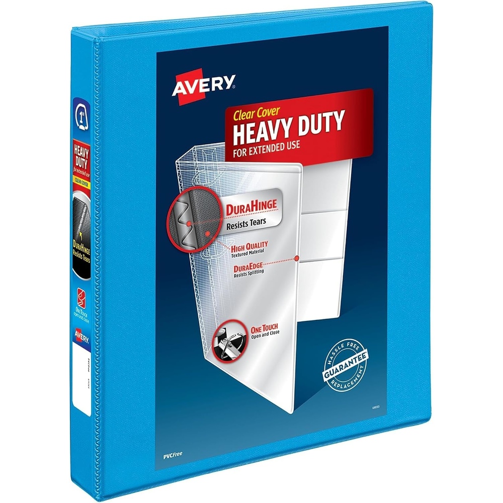 image:imageAvery HeavyDuty View 3 Ring Binder 1 One Touch Slant Rings Holds 85 x 11 Paper 1 Light Blue Binder 05301Light Blue