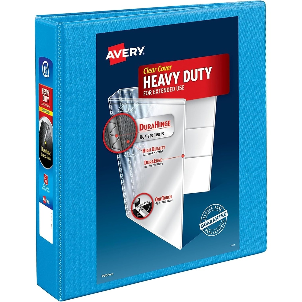 image:imageAvery HeavyDuty View 3 Ring Binder 2 One Touch Slant Rings 28 Inch Wide Spine Customizable Clear Cover Ideal for School Office and Home Organization 1 Light Blue Binder 0550115 Pack of 12