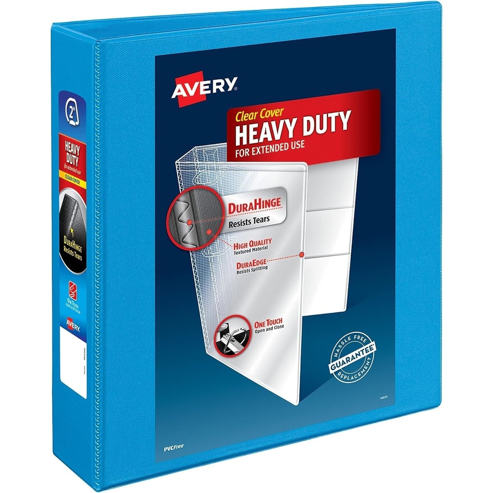 image:imageAvery HeavyDuty View 3 Ring Binder 2 One Touch Slant Rings 28 Inch Wide Spine Customizable Clear Cover Ideal for School Office and Home Organization 1 Light Blue Binder 055012 Pack of 12