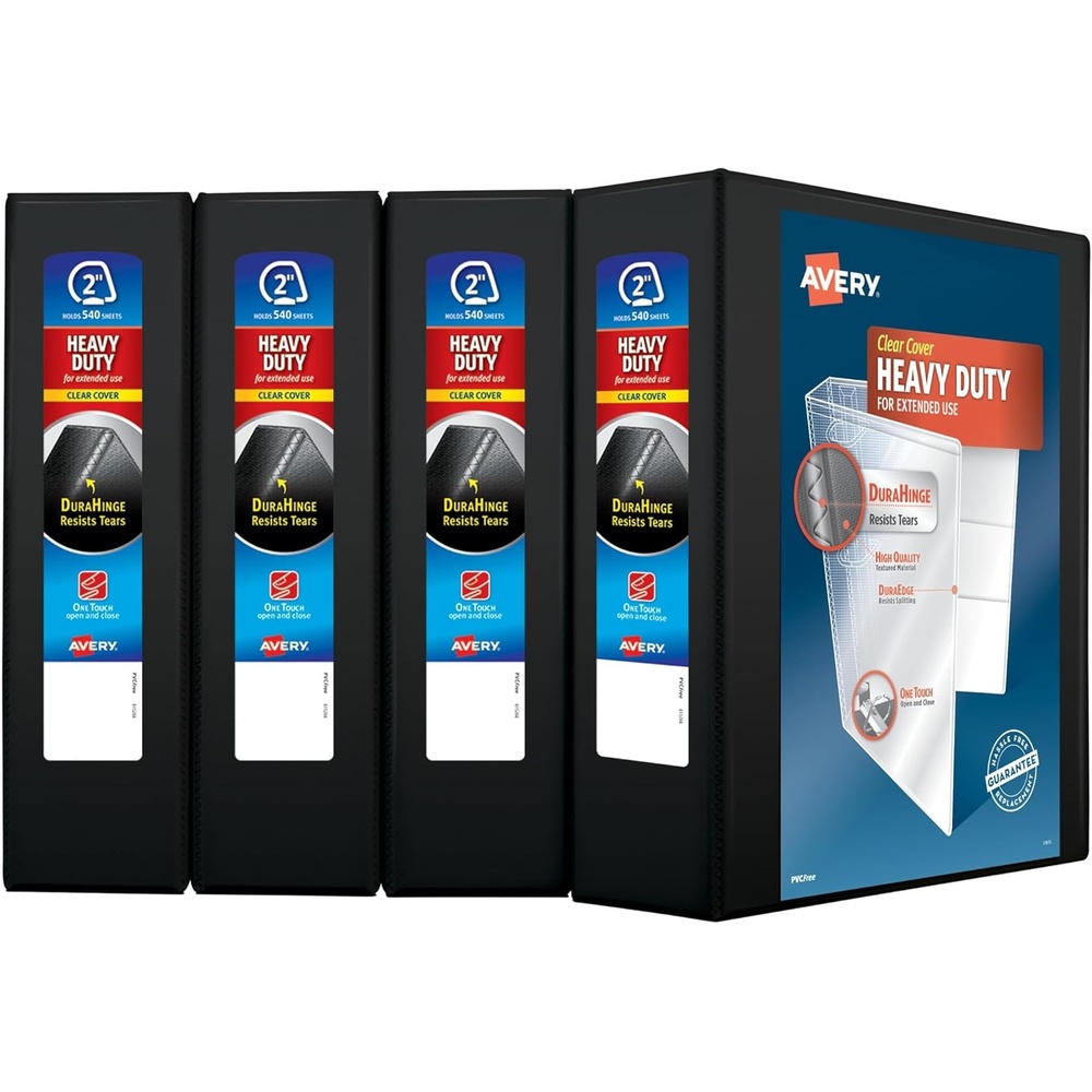 image:imageAvery HeavyDuty View 3 Ring Binder 2 One Touch Slant Rings Holds 85 x 11 Paper 4 Black Binders 79872