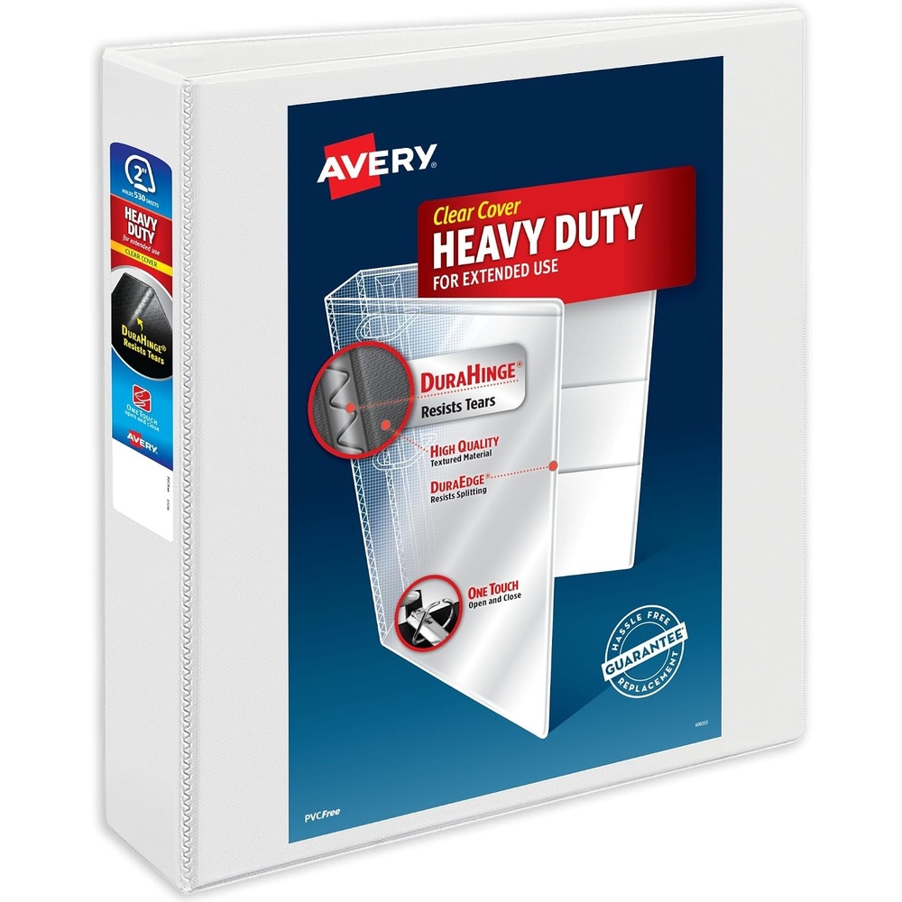 image:imageAvery HeavyDuty View 3 Ring Binder 3 One Touch Slant Rings White Perfect Trading Card Binder 797932