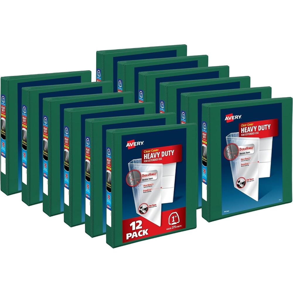 image:imageAvery HeavyDuty View 3 Ring Binders 15 Inch One Touch EZD Rings 400Sheet Capacity 21 Inch Wide Spine Customizable Clear Cover and Spine Green Binders 12Pack of 79108Green